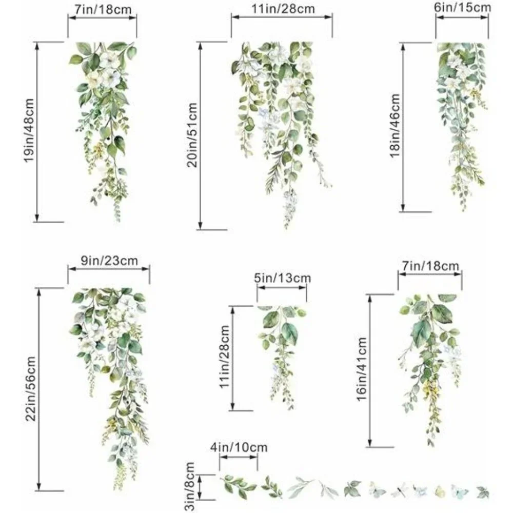 Hanging Vine Wall Decals Green Leaf Stickers for Bedroom Living Room Decor